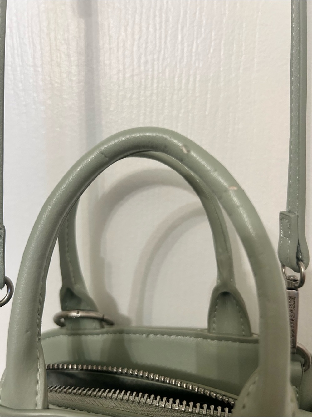Steve Madden Sage Green Mini Satchel with Houndstooth Teddy Charm - Picture 8 of 9